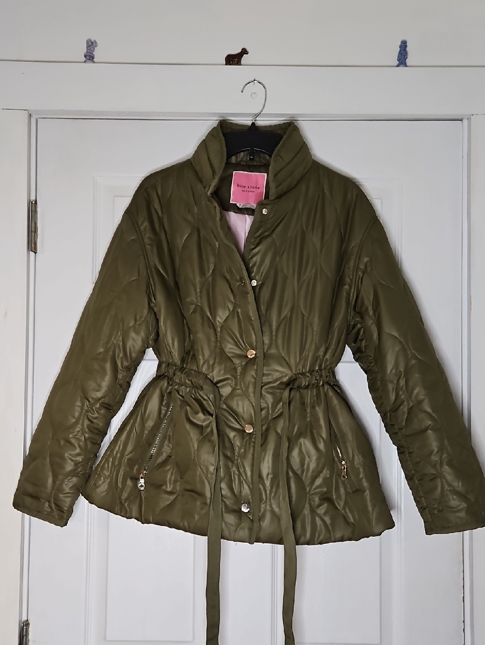 kate spade Olive Color Onion Quilted Drawstring Waist Puffer Jacket M - Picture 1 of 7